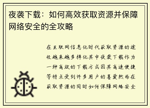 夜袭下载：如何高效获取资源并保障网络安全的全攻略